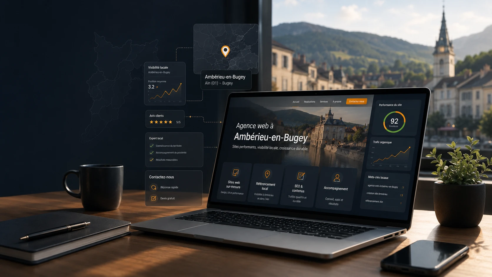 Agence web à Ambérieu-en-Bugey avec site internet, visibilité locale et prise de contact