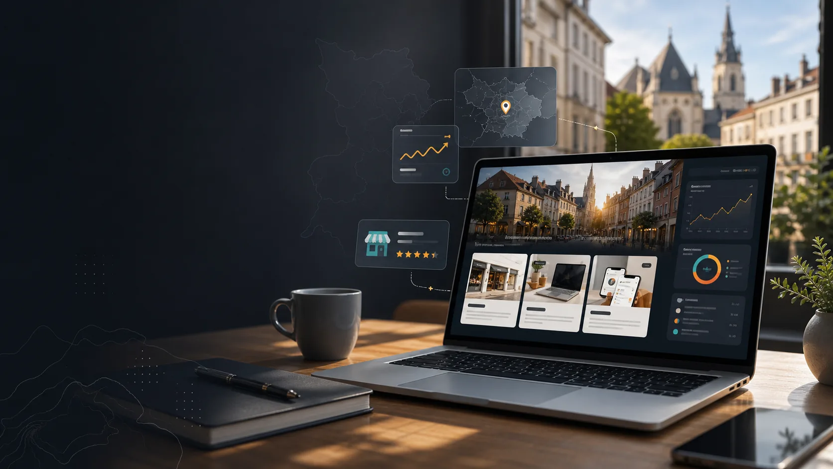 Agence web à Bourg-en-Bresse avec tableau de bord SEO, site internet et visibilité locale
