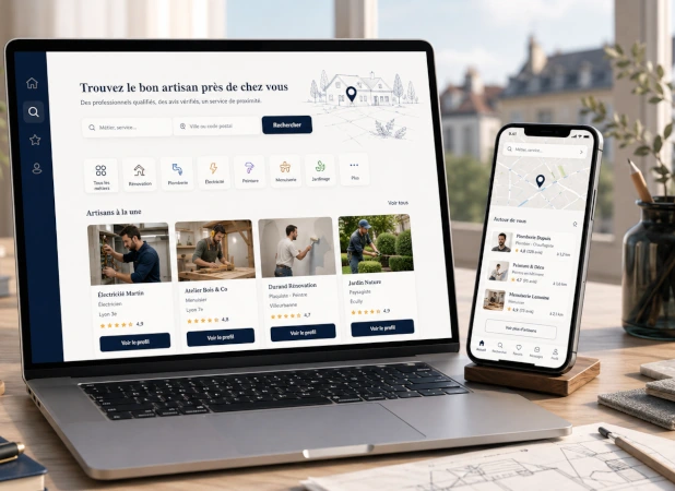 Annuaire local d'artisans avec recherche par métier et affichage responsive sur ordinateur et mobile