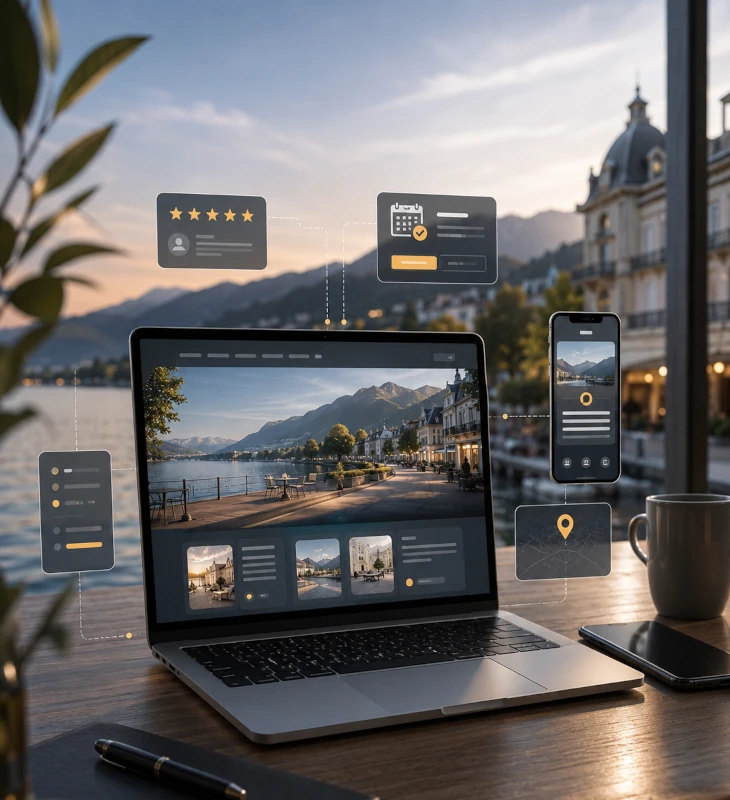 Site internet à Aix-les-Bains avec avis clients, réservation et informations pratiques visibles