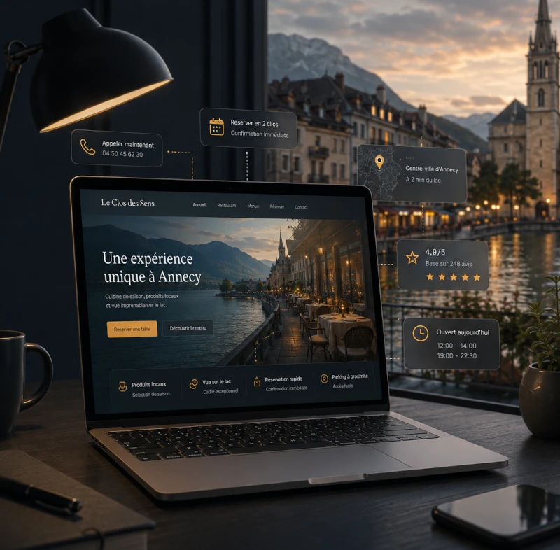 Site internet à Annecy avec réservation, avis clients et informations pratiques visibles rapidement
